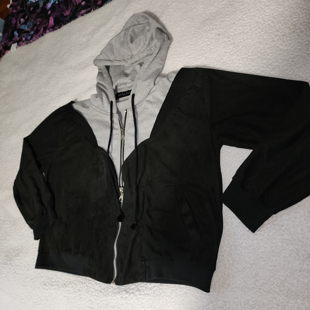 NWT MNML Dolls Kill Grey And Black Double Zip Hooded Jacket - Picture 6 of 16
